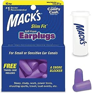 Mack's Slim Fit Soft Foam Earplugs, 10 Pair - Small Ear Plugs for Sleeping, Snoring, Traveling, Concerts, Shooting Sports & Power Tools | Made in USA
