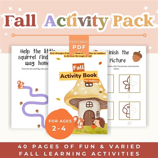 Fall Toddler Activity Pack | 40 Pages of Fun Printable Learning Activities for Ages 2-4 | Autumn Preschool Worksheets, Memory Game & Craft - Etsy