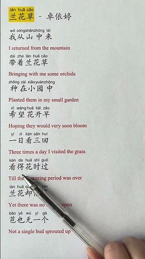 Learn Chinese popular song "兰花草", Easy pinyin lyrics. #Shorts #mandarin #chinese