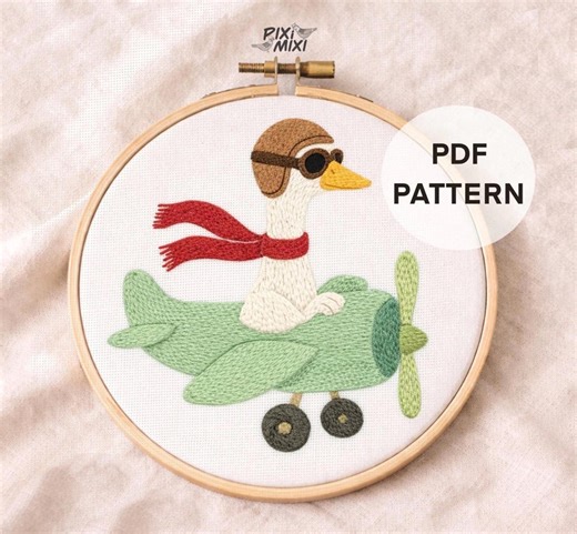 Duck Airplane Embroidery Pattern, Nursery Decor Art, Beginner Hand Stitching (PDF Download) - Etsy