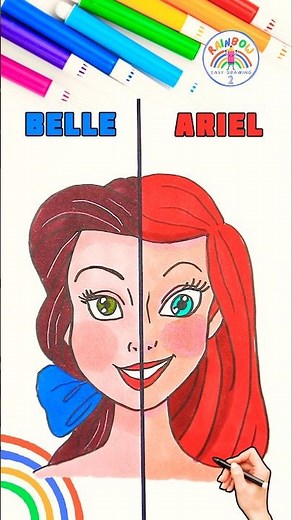 Draw So Cute Disney Princess | Draw Belle and Ariel Easy🌈👸 #Disney #drawing #short #princess