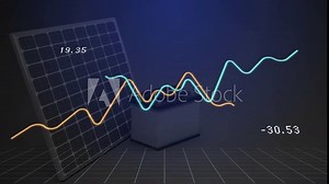 Solar panel and battery with fluctuating energy graph animation