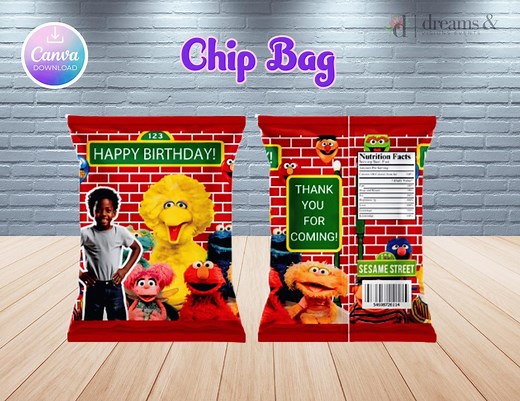 Sesame Street | Chip Bag | Printable | Digital | Ready to Print | Party Favor Template | PDF File - Etsy