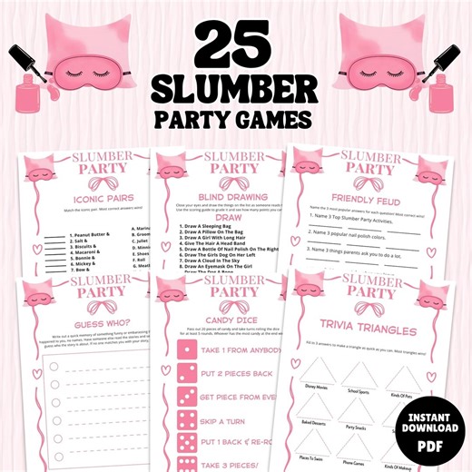 Ultimate 25 Slumber Party Game Bundle Printable, Fun Teen & Tween Sleepover Activities, Girls Night Fun - Etsy