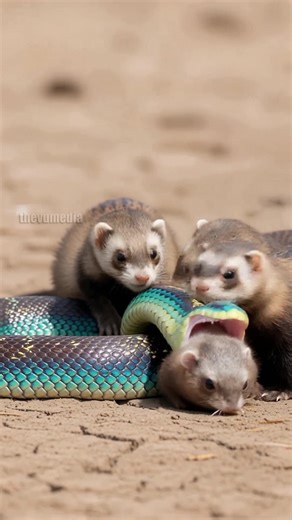 Ferret colony bravely fights sunbeam snake to rescue friend! #animal | Daily Paw Stories