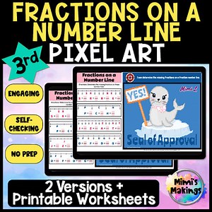 Fractions on a Number Line Pixel Art Activity with Printables - 2 Levels