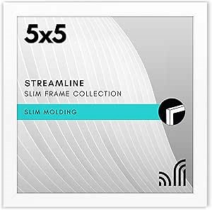 Americanflat 5x5 Picture Frame with Shatter-Resistant Glass - Streamline Collection - Thin Border Square Frame for Tabletop and Wall Display - Hanging Hardware and Easel Stand Included - White