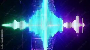 This Neon soundwave visualization with green, blue, and purple colors.