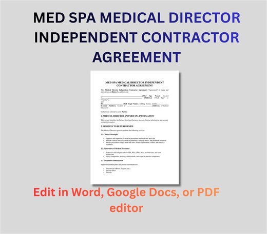 Med Spa Medical Director Agreement | Editable Contract Template (DOCX, PDF) - Etsy
