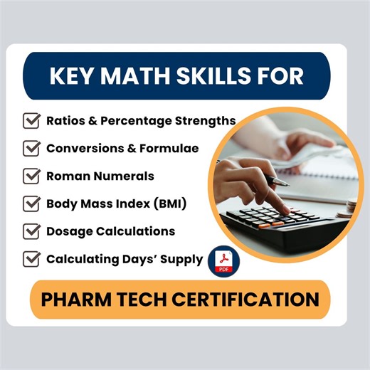 Pharmacy Technician Math Guide: Ptcb/excpt Exam Prep (PDF) - Etsy
