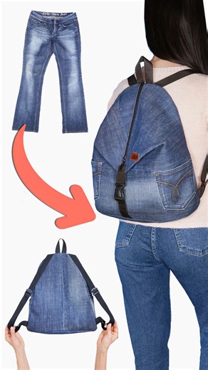 How to sew Folded Backpack from old jeans! Upcycle Old jeans! Miarti👜✂️ | Miarti - Wiederverwendung