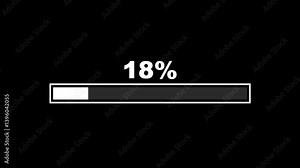Futuristic hud uploading progress bar with distortion effect isolated on black background. Loading screen 18% cyberpunk style. 18% Bar Chart Animation loading icon diagrams Infographics STUCK