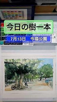 透明水彩絵具で描く風景画「今福公園」今日の樹一本（７月１３日）アーバンスケッチの描き方 初心者向け Watercolor Landscape Painting for Beginners