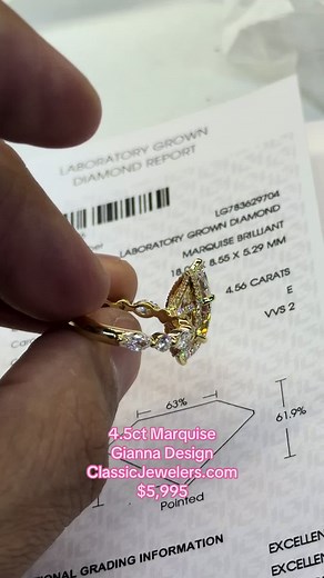 Gianna 4.50ct Marquise Lab-Grown Diamond Ring in 18k Yellow Gold