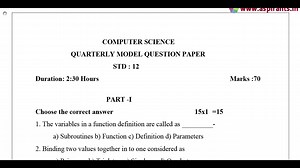 12th Computer Science Quarterly Exam 2019-20 Model Question Paper-1 | English Medium |Team Aspirants