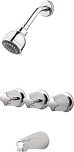 Pfister Tub & Shower Trim Kit 3-Handle Bathroom Shower Faucet Set with Valve and Cartridge Included Multi-Function Shower Head Polished Chrome Metal Knob Handles LG013210