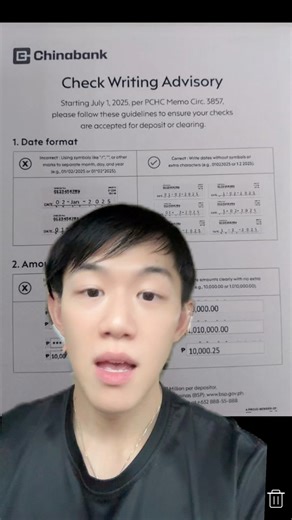 Check Writing Advisory starting July 1, 2025 The implementation of PCHC Memo Circular No. 3821 has been extended to July 1, 2025. Make sure you have follow the correct format as checks with incorrect writing formats will be rejected for deposit or clearing. #fintok #checks #pchc | Jax Reyes