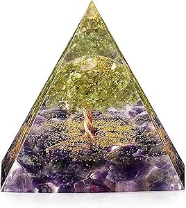 Tree of Life Orgone Pyramid for Positive Energy, Orgonite Peridot&Amethyst Healing Crystal Pyramids for Reduce Stress Chakra Reiki Healing Meditation Attracts Lucky and Success