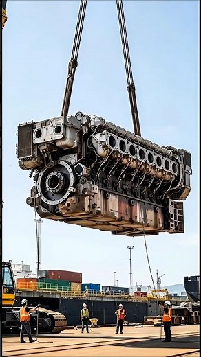 MASSIVE SHIP ENGINE DROPS Mid-Air! Crane Lift Ends in Dockyard Disaster 😱 #fail #engineering #shorts