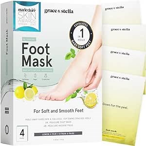 Award-Winning Foot Peeling Mask - Dr. Pedicure Foot Peel Masks (4 Pairs, Lemon) - Moisturizing Foot Masks That Remove Dead Skin, Exfoliating Foot Mask for Dry Cracked Feet, Feet Peeling Mask