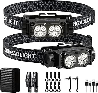 Headlamp Rechargeable 2PCS,4500L Super Bright Light Bright LED Rechargeable Headlight with White Light, Waterproof Head Lamp with Headband for Outdoor Camping, Hiking,Camping Essentials,Working