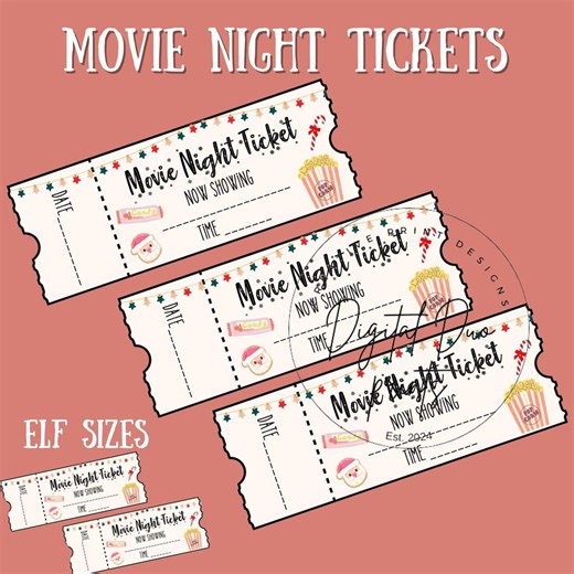 Christmas Movie Night Tickets Printable Movie Night Tickets Print at Home Movie Night Tickets for Kids and Elf on the Shelf 2025 - Etsy