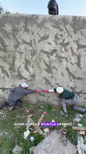 granit desenli bahçe duvarları yapımi #bahçe #duvar #desen #boya #siva