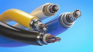 Fiber optical internet cable of various types. Cross section layers structure of fiber cables. 3D Illustration