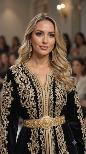Elegant Black Moroccan Caftan Luxury Hand Embroidered Velvet Takchita Runway #moroccancaftan