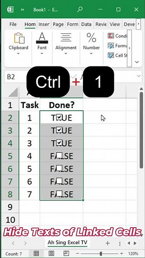 How to hide TRUE and FALSE for linked cells of checkboxes #excel