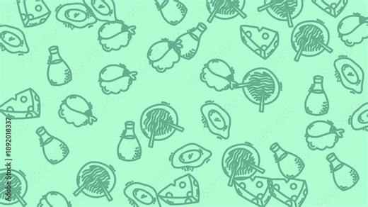 Versatile avocado, cheese, and sauce doodle on a green backdrop. Ideal for food blogs, menus, social media posts, and recipe cards.