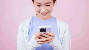 Download girl using smartphone mobile phone application for free