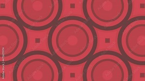 Geometric shapes in abstraction . Design. Red and green squares and circles expand and narrow creating beautiful patterns.