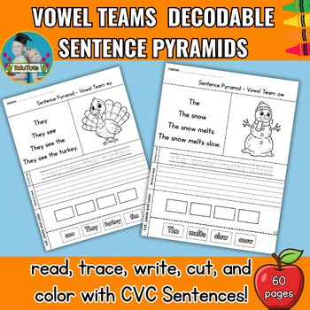 Vowel Teams Decodable Sentence Pyramids | Long Vowel Phonics, Reading Fluency
