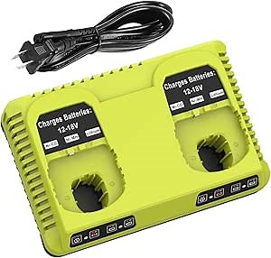 2Ports 18V Battery Charger P117 P118 Replacement for Ryobi 18Volt ONE+ Batteries Dual Port Charger Compatible with Ryobi 12V-18V Li-ion & NiCad NiMh Battery P100 P102 P103 P105 P107 P108