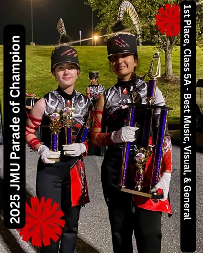 Independence HS Bands on Instagram: "WHAT. A. DAY. Our amazing Independence High School Marching Band started the morning on the field, earned a WIN, packed it all up, traveled to JMU… and then did it AGAIN — taking 1st Place in Class 5A at the JMU Parade of Champions and earning Best Music, General Effect, and Visual ! 🏆🔥 That’s two wins in one day and three for the season — absolute warriors out there! 👏 Huge love to our student musicians who gave their all from sunrise to sunset, our band 