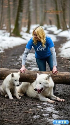 Kind woman rescues wolf trapped under a falling tree