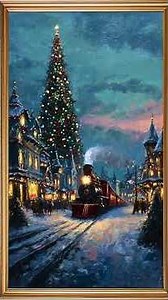 Snowy Night Train Ambience | 4K #Christmas Frame Art Screensaver#screensaver4k #christmas #frametv