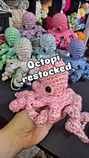 Made 7 octopi with a cake of Mandala Sparkle. I combined it with colors from Pacific line by cascade yarns Pattern Paula, the Octopus @allfromjade Yarn Mandala Sparkle @lionbrandyarn Pacific @cascadeyarns Stuffing @fairfieldworld #crochet #yarn #amigurumi #octopus #plushtoy | Nerdy Knitter Designs
