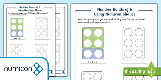 Number Bonds of 6 Using Numicon Shapes Activity Sheet