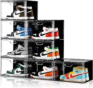 New 8 Pack Shoe Boxes Stackable, Large Shoe Storage Organizer with Lids,Drop Side Shoe Containers for Entryway,Sneaker Storage Fit up to US Size 13 for Men/Women(13’’x 10.6”x 8.3”)