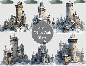 Winter Castle Clipart Bundle, Snowy Medieval Castle PNG, Digital Fantasy Ice Fortress, Transparent Background, Instant Download - Etsy