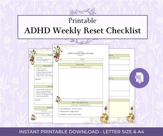 ADHD Weekly Reset Checklist Printable PDF, Gentle Planning & Executive Function Tool, ADHD Organization and Self Care for Adults - Etsy Canada