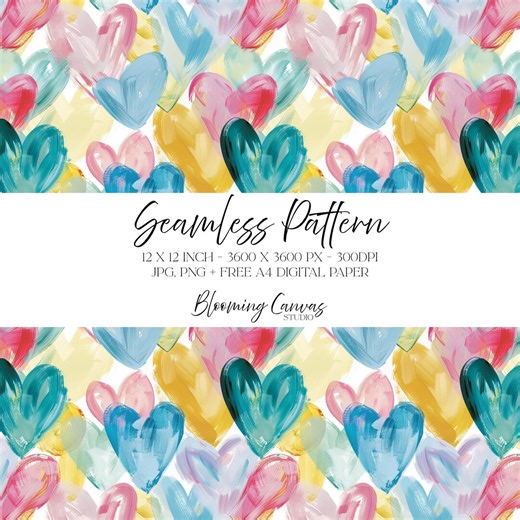 Colourful Painted Hearts Seamless Pattern, Watercolour Love Hearts Print, Cute Valentine Pattern, Kids Fabric Design, Bright Abstract Hearts - Etsy