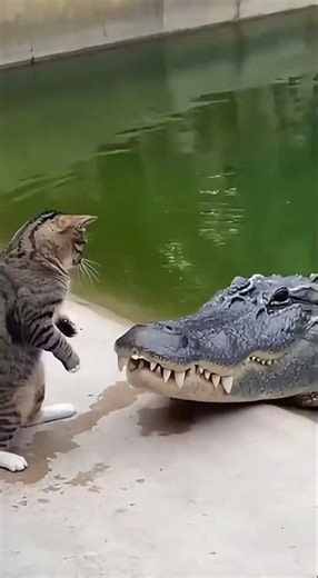 Small Cat Slaps Alligator In The Face And Wins😳🐱 #shorts #cat #alligator #zoo #viral #animals