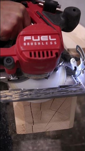 Cutting a chamfer edge into a timber post. This bevel effect softens and finishes the wood edge.