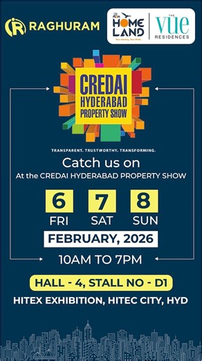 Meet Us at CREDAI Hyderabad Property Show 2026 Discover premium living and smart investment opportunities with Raghuram | A2A Home Land | The Vue Residences at one of Hyderabad’s biggest real estate events. 📅 6th – 8th February 2026 🕙 10 AM – 7 PM 📍 HITEX Exhibition, Hitec City, Hyderabad 🏛 Hall – 4 | Stall No – D1 Explore exclusive offers, project insights, and future-ready homes — all under one roof. We look forward to welcoming you! 👉 Visit us & take the first step towards your dream pro