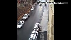 Roberto Rex Mejias caught the scene of a vehicle sliding down a steep slope in Yonkers, New York. See the full video here: http://nbcnews.to/1BPD4XT | NBC News