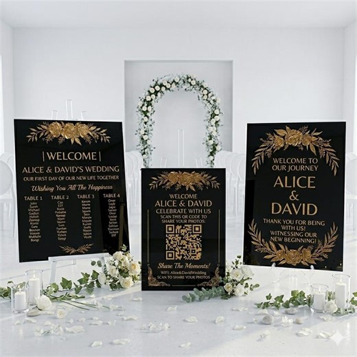 Wedding Sign Set, Acrylic Welcome, Seating Chart & QR Code , Modern Style - Etsy