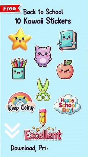 Free 10 Kawaii School Stickers 🎒 | Back to School Printables
